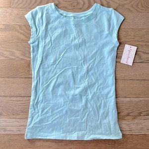 NWT DownEast Girls Eggshell Blue Mini Scoop Neck Tee. Size 6.